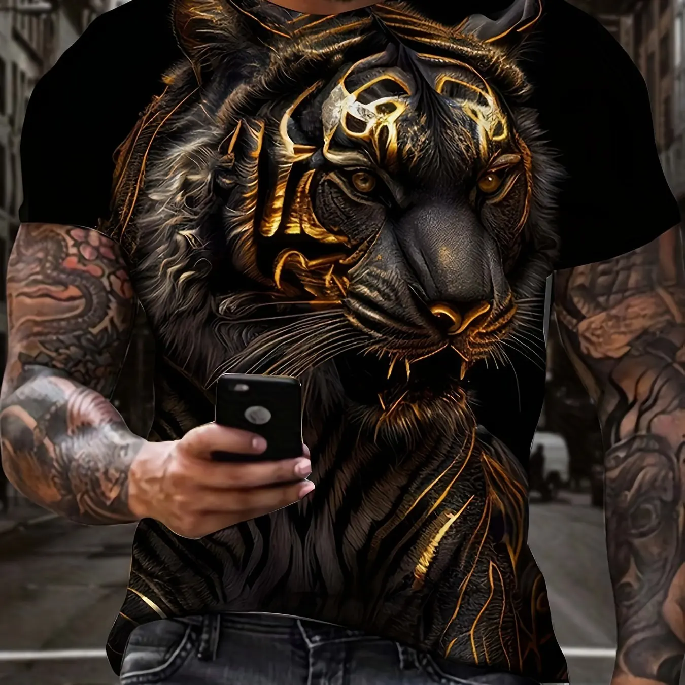 Men's  T Shirt The Lion Tiger Graphic Tees Summer O-neck Short Sleeve Tops Fashion 3D Print Polyester Hip Hop Streetwear