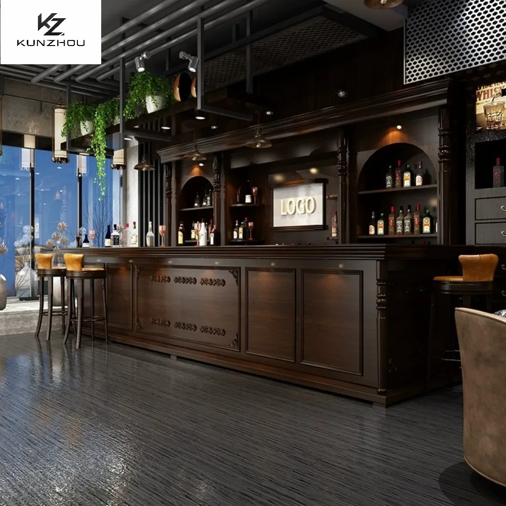 European style solid wood retro bar, coffee restaurant, water bar counter, cashier counter