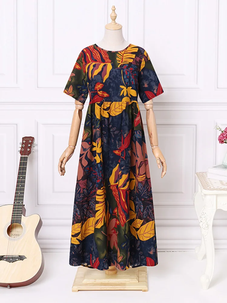 ZANZEA 2023 Vintage Printed Dress Women\'s Summer Sundress Casual Short Sleeve Maxi Vestidos Female O Neck Floral Robe Femme