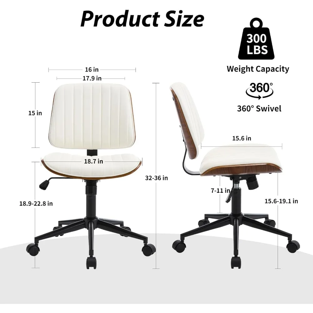 كراسي الألعاب كرسي مكتب منزلي صغير - كرسي مكتب متوسط الظهر بدون ذراعين مع 360 درجة ° دوارة وعجلات، ارتفاع منجد من البولي يوريثان قابل للتعديل #2