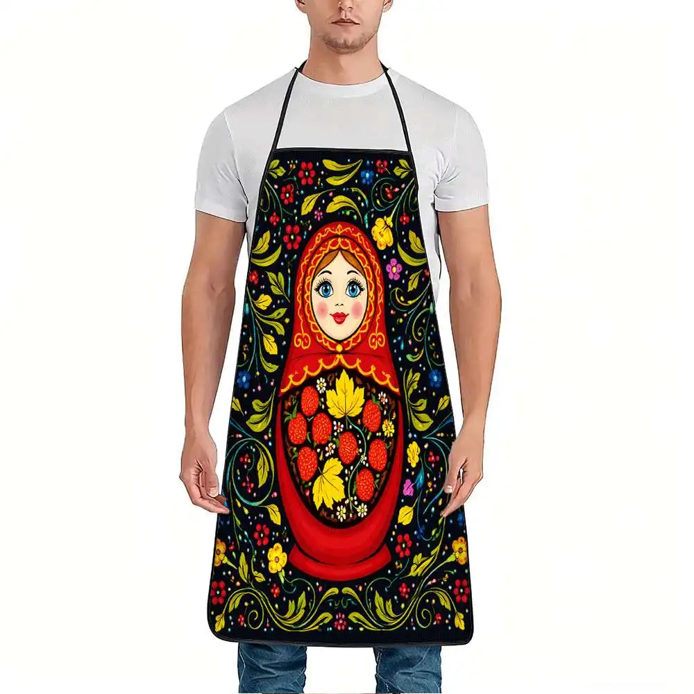 1 Piece of Apron with Exotic Theme, Vintage Design with Russian Nesting Dolls and Floral Patterns, Unisex, Perfect for Crafts, Baking, Painting, Kitchen and Household Cleaning, Home Cooking, Chef, Waiter, Cafe, and Barbecue Restaurant Aprons, 21.7× 28.7inch , Perfect Holiday Gift Idea for Family and Friends