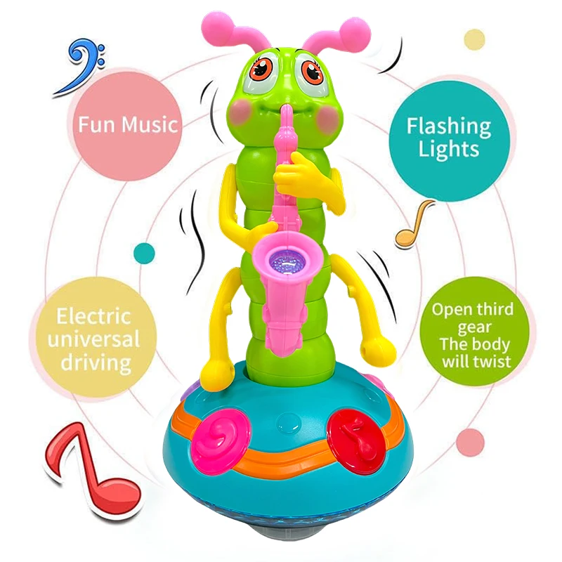 Urocza zabawka elektryczna - ślimak tańczący na saksofonie, z kolorowym dźwiękiem i światłem, idealny prezent dla dziecka, zapewniający rozrywkę.