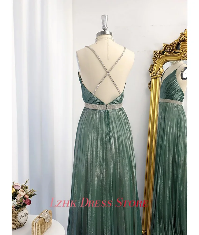 Customized Luxury Satin A-Line Spaghetti Straps Crystal Evening Dress Sexy Sweetheart Sleeveless Floor Length prom dresses