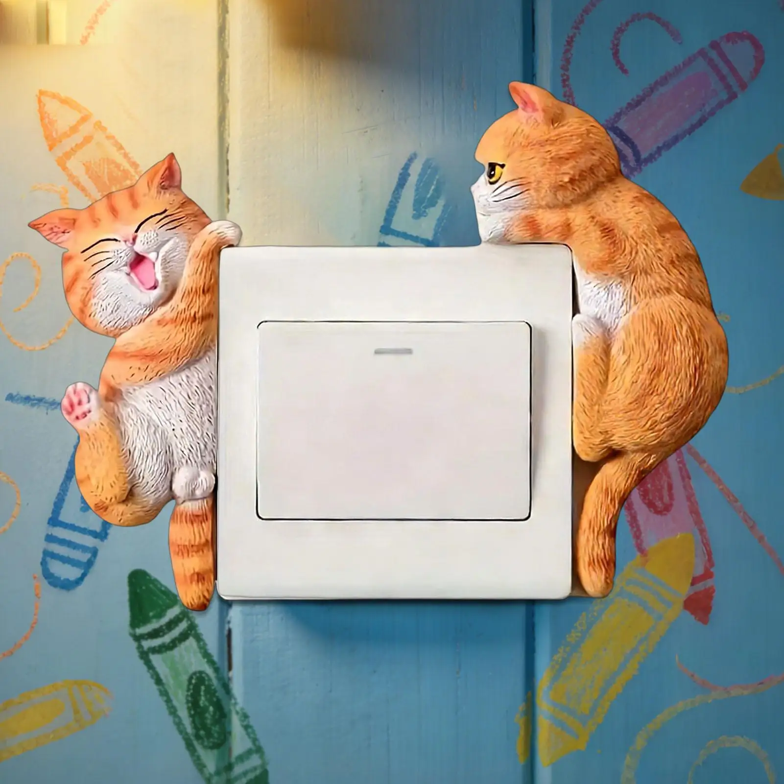 Light Button Sticker 2 Piece Cat Decals 2D Removable Outlet Cover Wall Decor Cute Kids Room Home Nursery Office Funny Decor