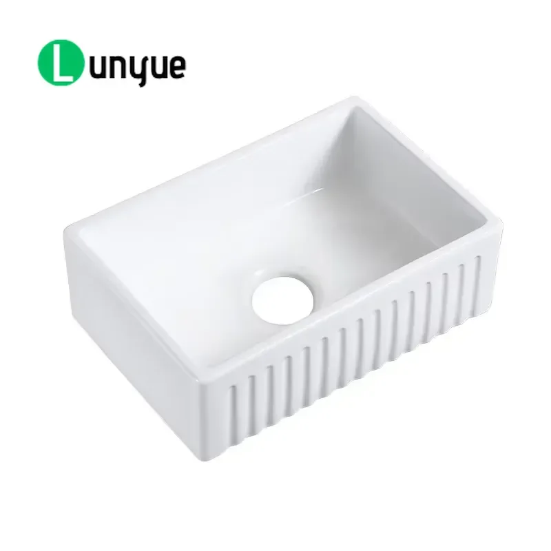 24 Inch White Handmade Ceramic Porcelain Farmhouse Kitchen Sink Modern Apron Front Undermount Single Bowl Rectangular One