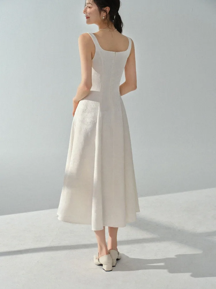 Elegancka sukienka w stylu retro vintage, dopasowana w talii, bez rękawów, długa sukienka żakardowa z kwadratowym dekoltem, idealna na formalne przyjęcie, bal lub wieczorne wyjście.