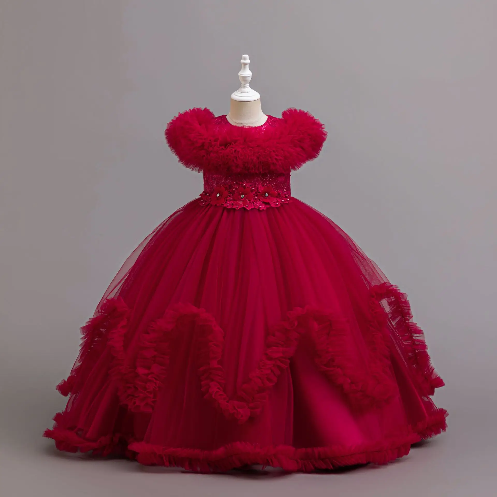 

Girls Long Puffy Skirt Dress Children's Flower Bridesmaid Dress Elegant Carnival Piano Performance Girl Model Fashion Show Occas