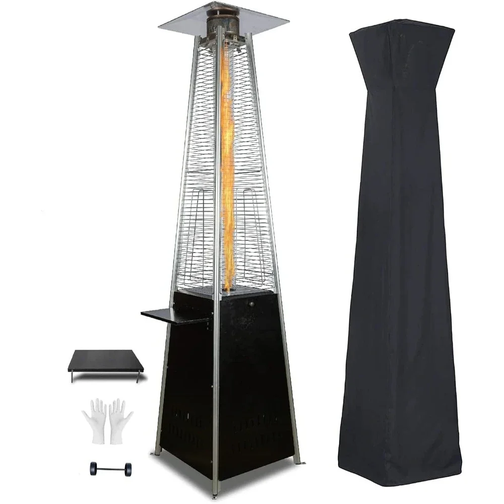 

Pyramid Patio Heater with Cover, Quartz Glass Tube Patio Heaters Use with Wheels, Detachable Table 48,000 BTU Outdoor Heater