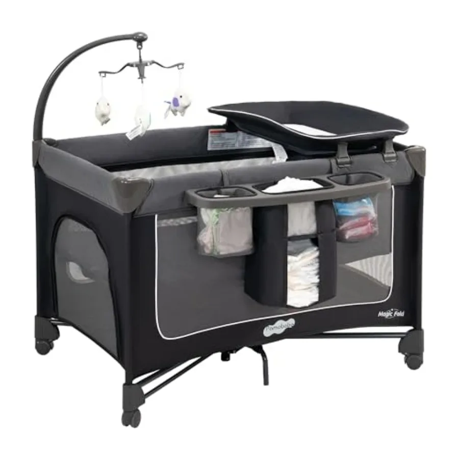 

Pamo Babe Magic Fold Playard 1 Step Setup Pack and Play with Bassinet Baby Playard Portable Crib with Zip Door Changing Table