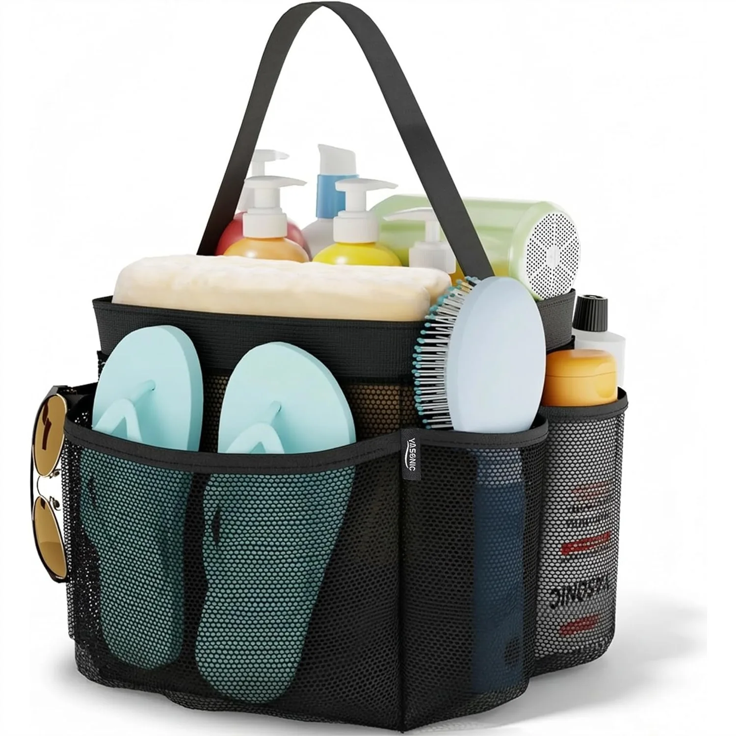 

Mesh Shower Caddy Portable for College Dorm Essentials, 8 Pocket Hanging Basket for Girls and Boys