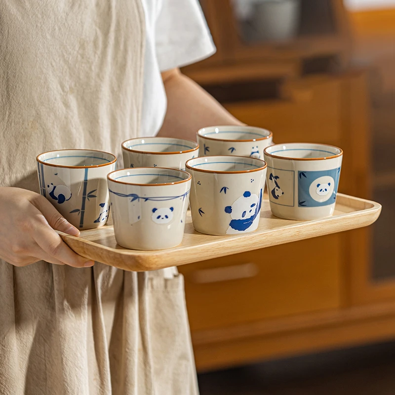 Cute Panda Small Tea Cup Set Guest Cup Tea Set Gift Box Cup Household Drinking Water Ceramic Gift Box Set Holiday Gifts 6pcs
