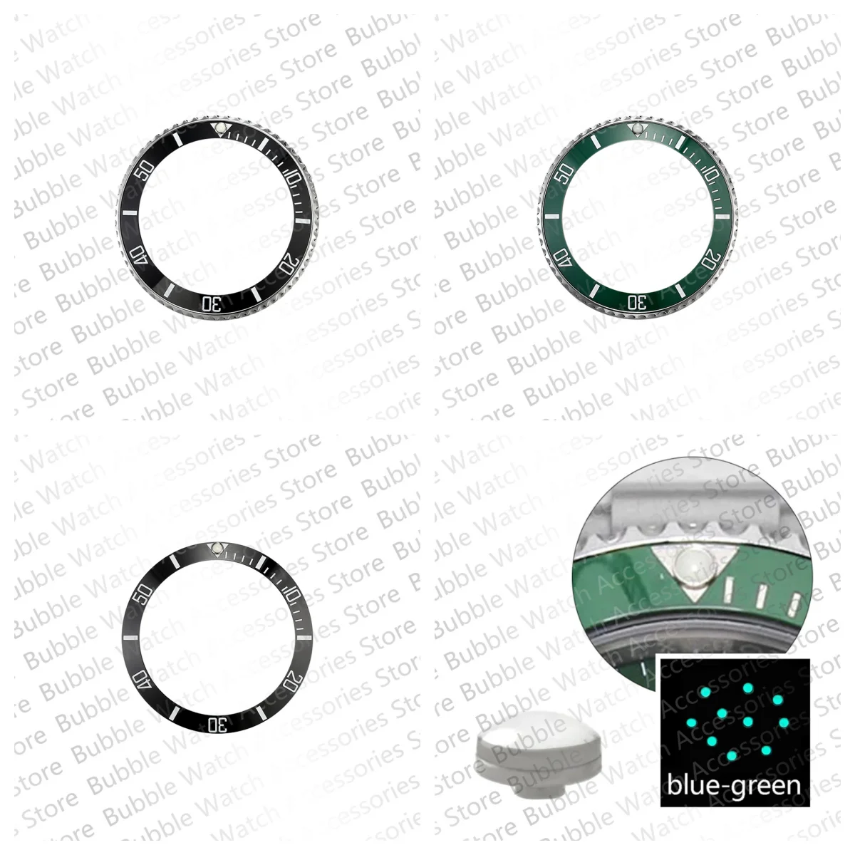 

38MM 40MM Blue-Green Luminous Watch Accessories Steel Bezel With Black Green Ceramic Insert Fit For RLX 40mm Case SUB 116610