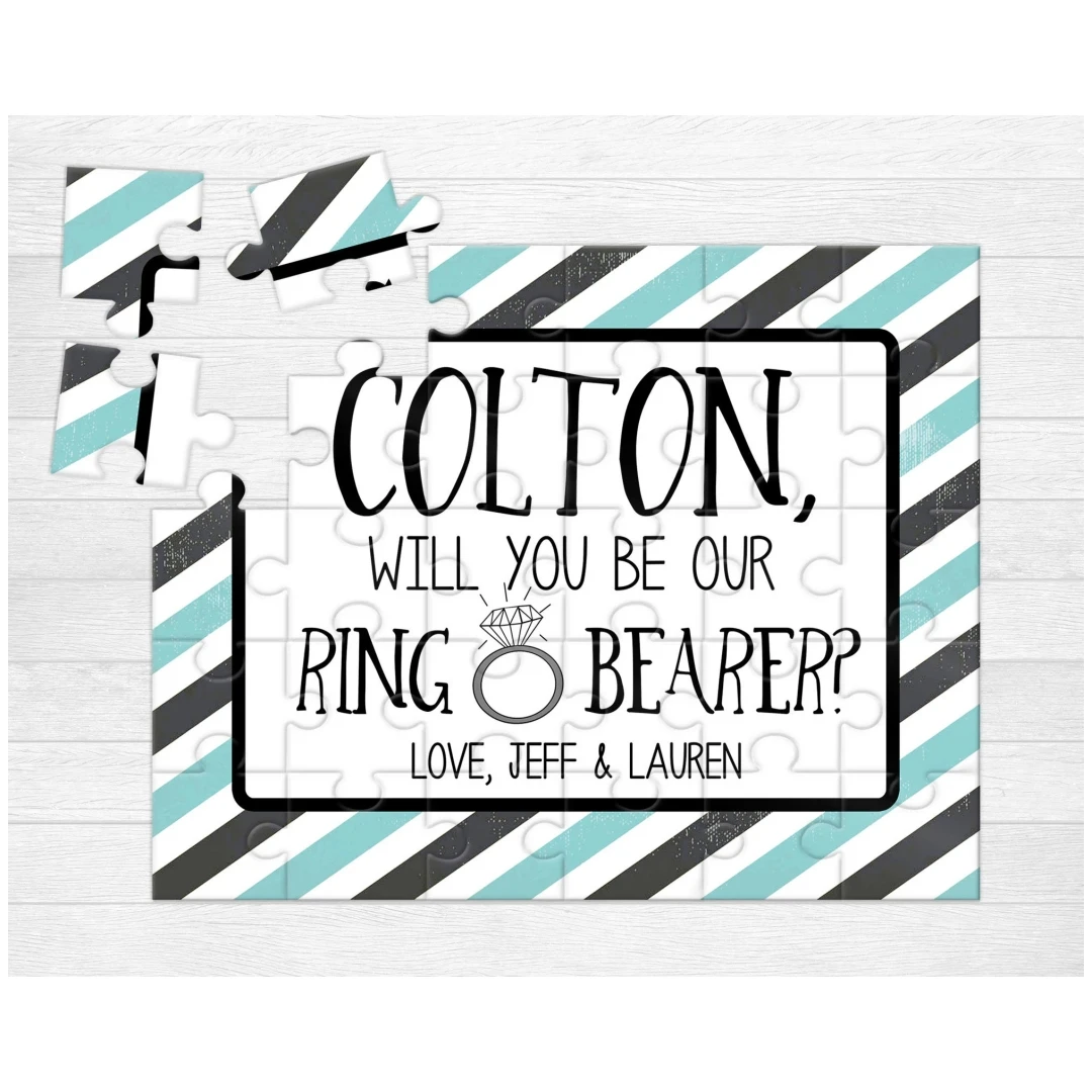 

25*20CM Personalized Ring Bearer Proposal Puzzle, Custom 5*6PCs Ring Bearer Proposal Puzzle,Blue Design Wedding Invitation Gifts