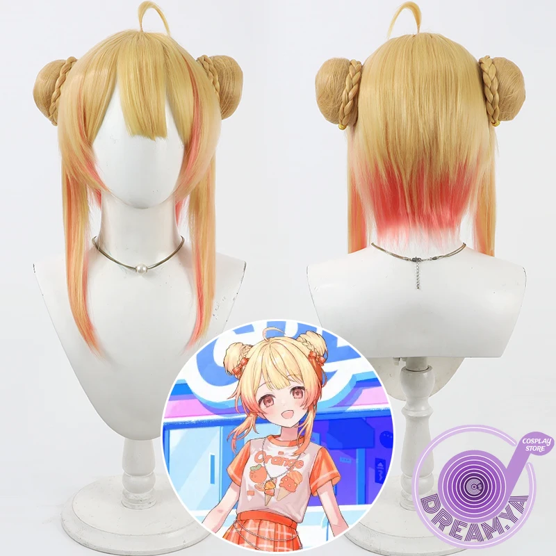 

Otonose Kanade Cosplay Wig VTuber Yellow Red Mixed Buns Short Heat Resistant Synthetic Hair Halloween Party Role Play + Wig Cap