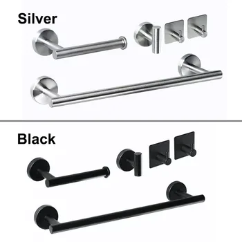 Towel Rails Bar Rack Shelf Tissue Paper Holder Bathroom Stainless Steel Robe Hook Hardware Set Accessories Set B4