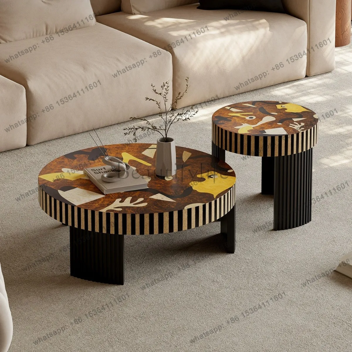 

Italian designer coffee table high sense Chinese ancient art coffee table combination