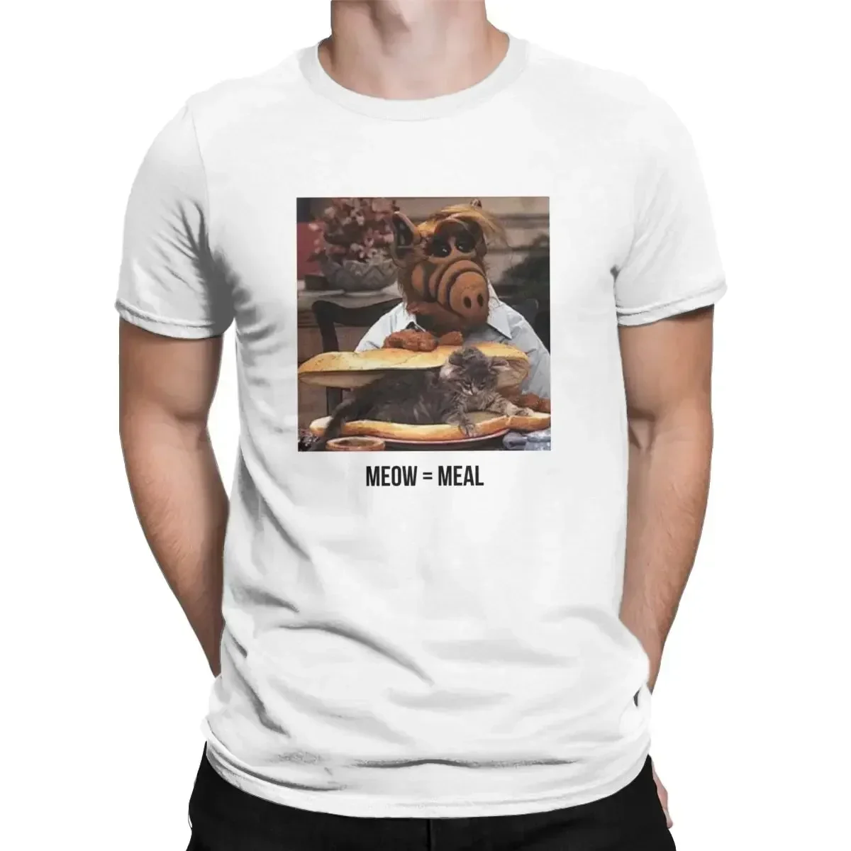 Short Sleeve Clothes Gift Idea Alf Meow  Men Pure Cotton Fun T-Shirts Informal Crewneck Melmac 80s Tv Alien Gordon Shumway Tees