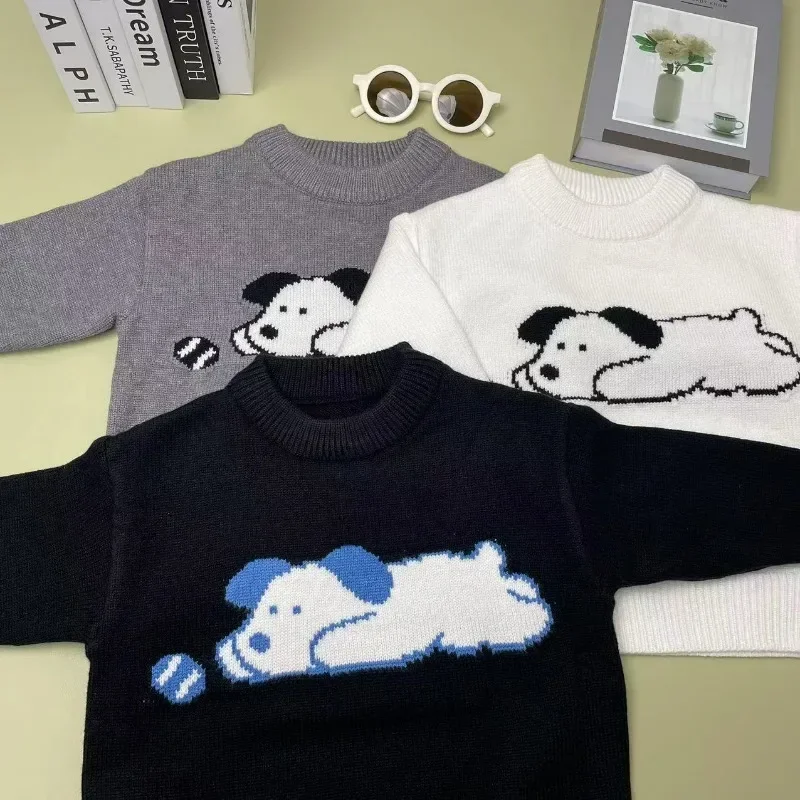 

2024 Korea Kids Baby Boys Girls Knitted Sweater Cute Cartoon Dog Winter Sweater Toddler Christmas Kawaii Pullovers Sweaters