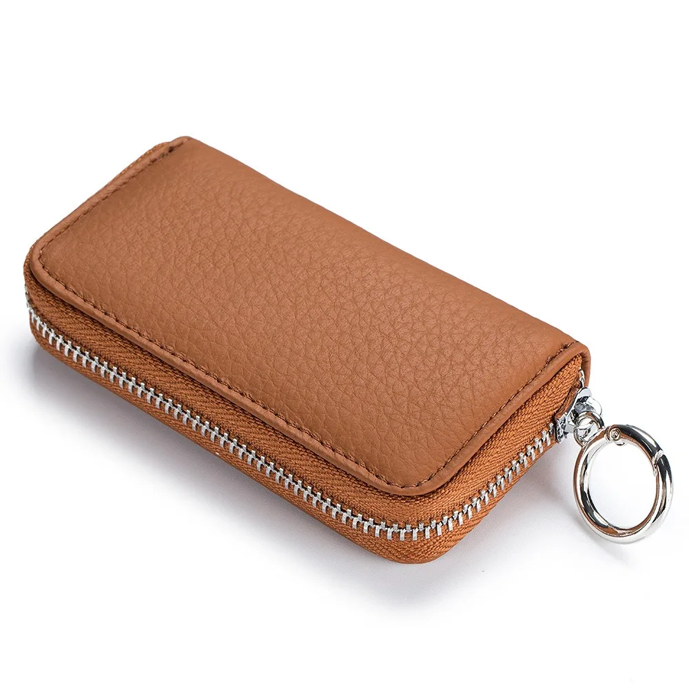 Multifunctional Keychain Pouch Zipper Closure Soft Leather Housekeepers Key Holder Durable Waterproof Car Key Organizer Men