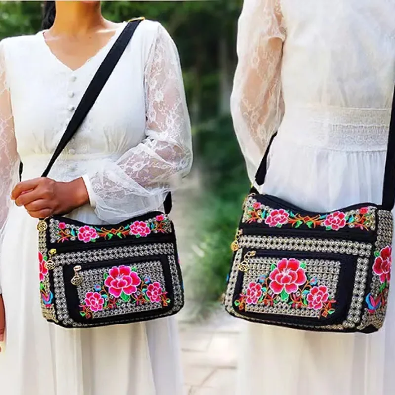 Yunnan torba w stylu etnicznym haftowana damska torba na ramię w pełni haftowane torby typu Crossbody dla kobiet torebki damskie
