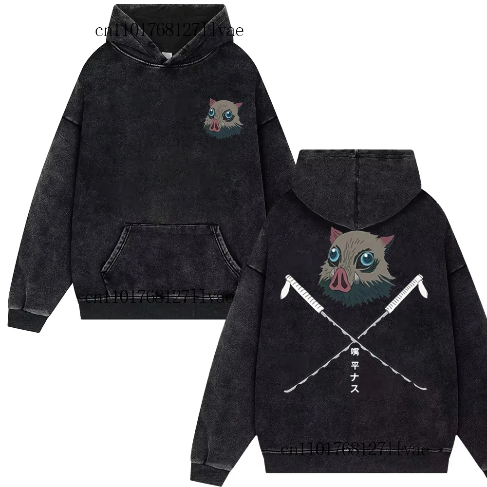 

Demon Slayer Vintage Hashibira Inosuke Washe Hoodies Y2k Harajuku Streetwear Oversize Hip Hop Men Women Pullover Unisex Coat Top