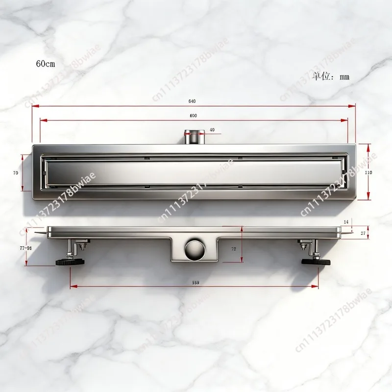 Invisible deodorant extended bathroom shower room stainless steel floor drain brushed rectangular large displacement view 3