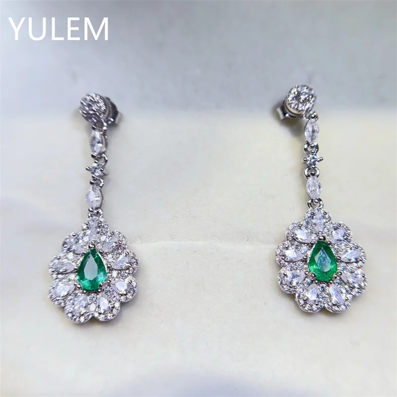 

Fine Jewelry 925 Sterling Silver Natural Emerald Women's Earrings Studs 4x6mm Water Drop Design