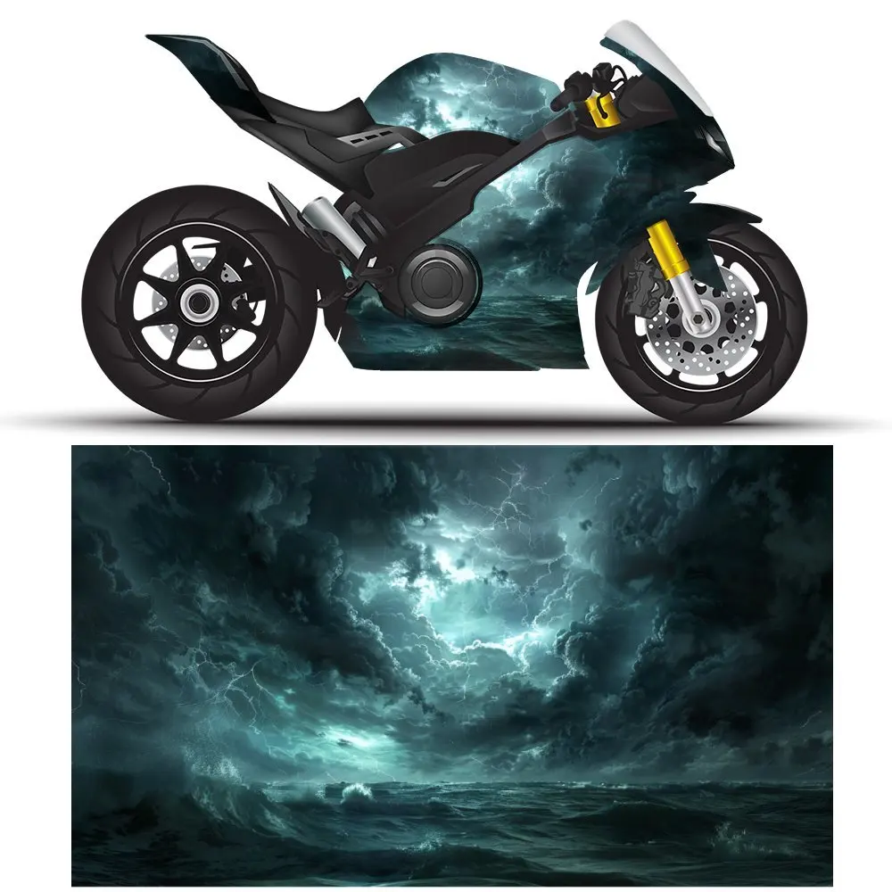 

2 шт. самоклеящаяся наклейка из ПВХ для мотоцикла с эффектным штормовым рисунком океана, пленкой для кузова мотоцикла, подходит для большинства мотоциклов