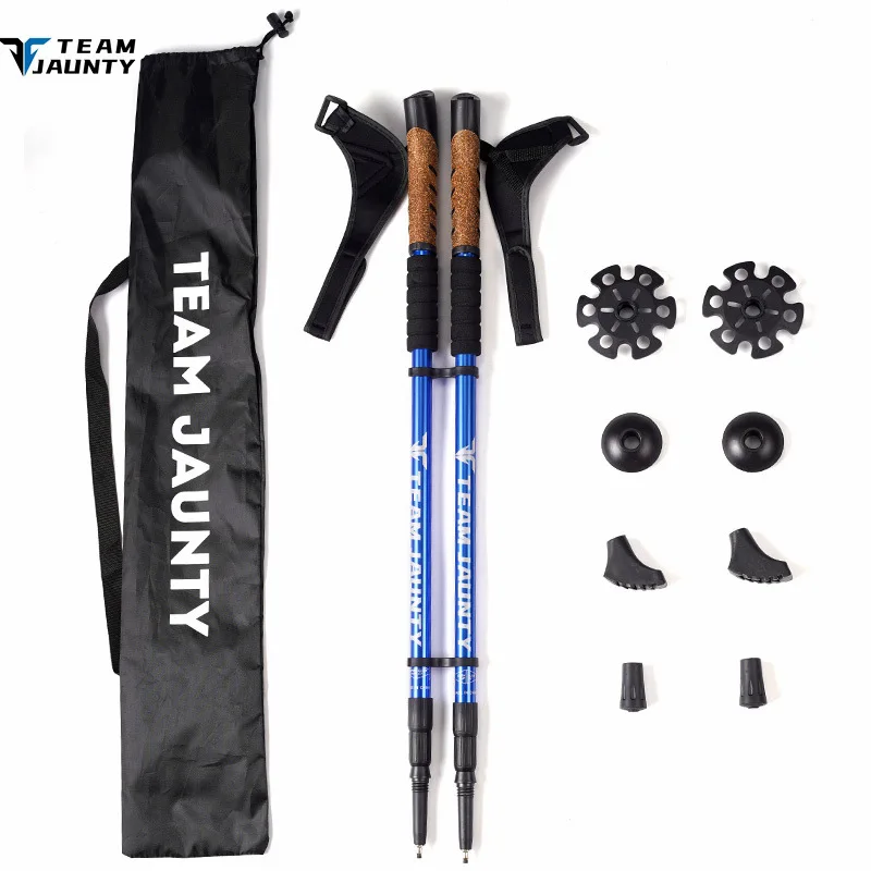 

1 Pair Trekking Poles Aluminum Alloy Outdoor Hiking Cane Wooden Handle Travel Stick Sports Gear ZK54S