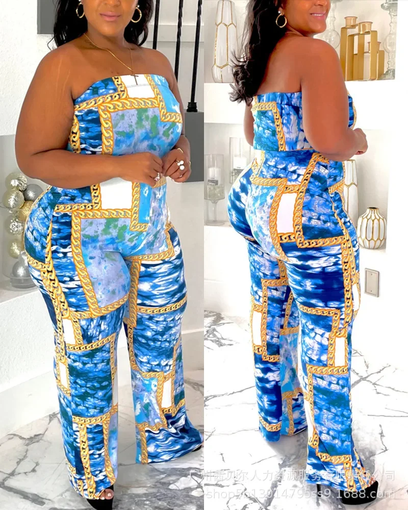 

Woman Rompers 2023 New Plus Size Bandeau Printed Jumpsuit Womens