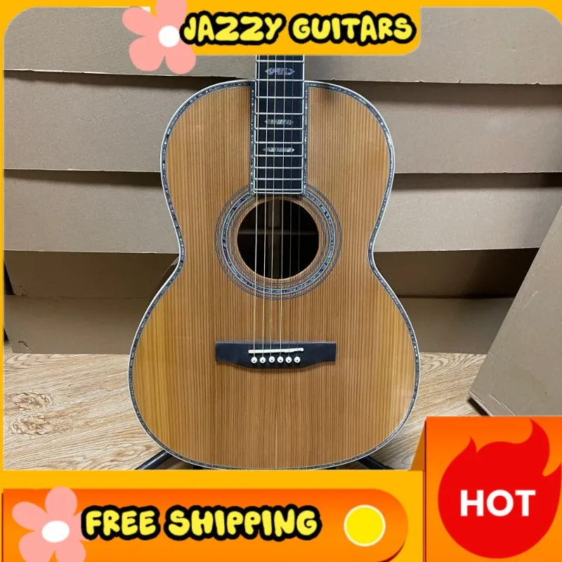 39 inche 00045 Acoustic Guitar Polygonal Abalone Inlays Rosewood Fingerboard Red Cedar Solid Top Rosewood Back Sides Fingerstyle