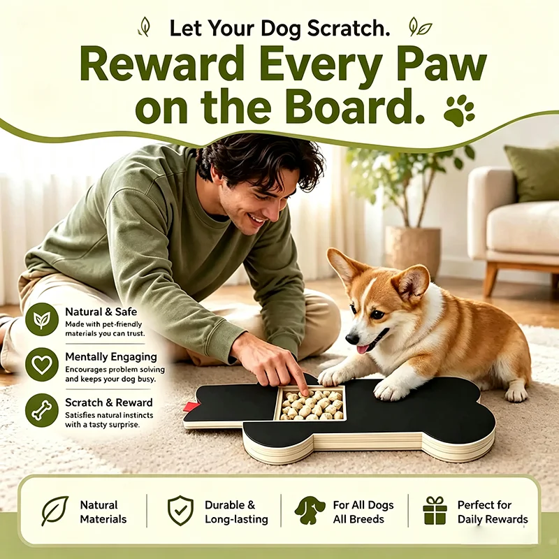 Solid Wood Dog Nail File Scratching Board Pull Out Hidden Snack Box Pet Paw Grinding Pad Interactive Training Grooming Tool