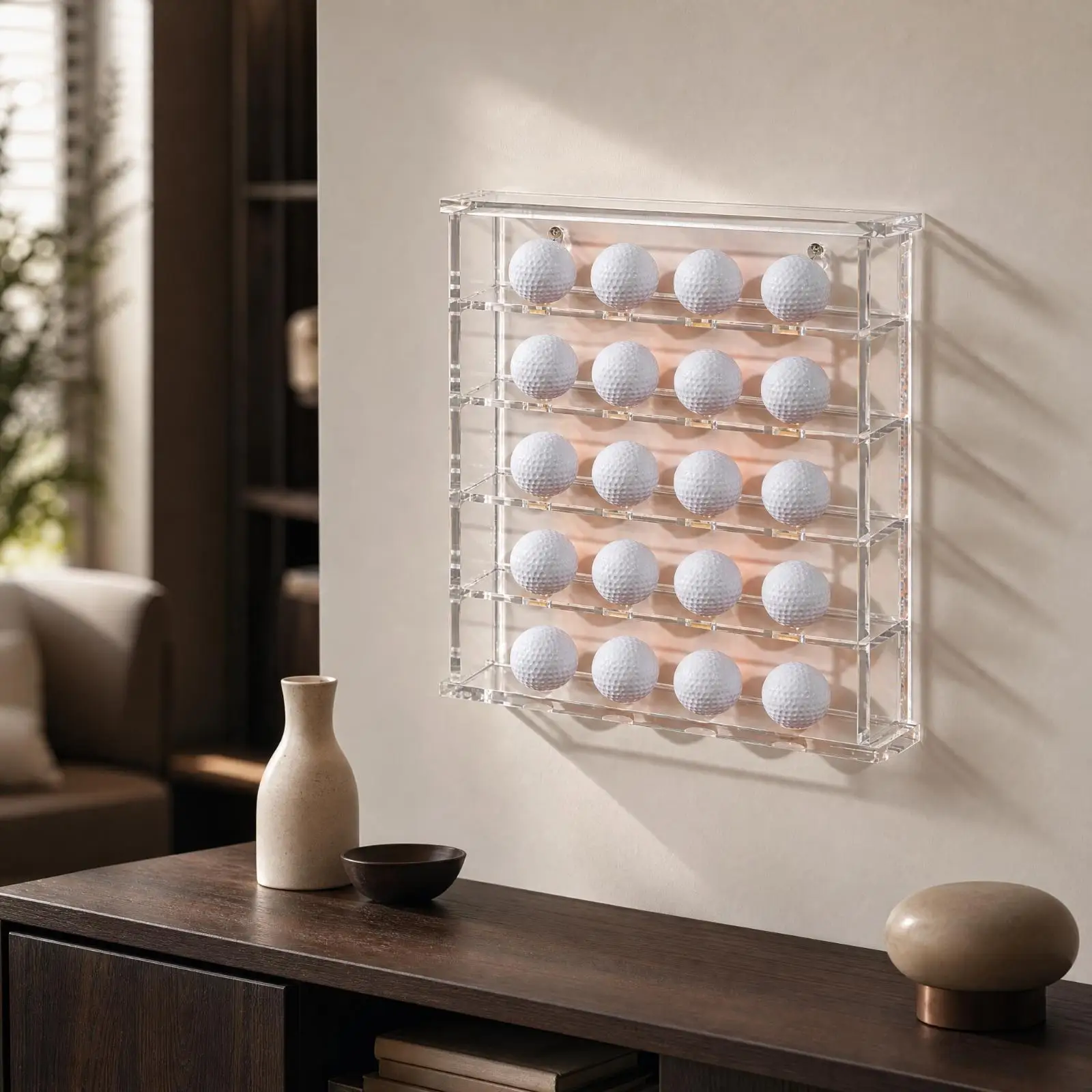 Clear Acrylic Golf Ball Rack Wall Mount Organizer Storage Display Shelf for Business Space