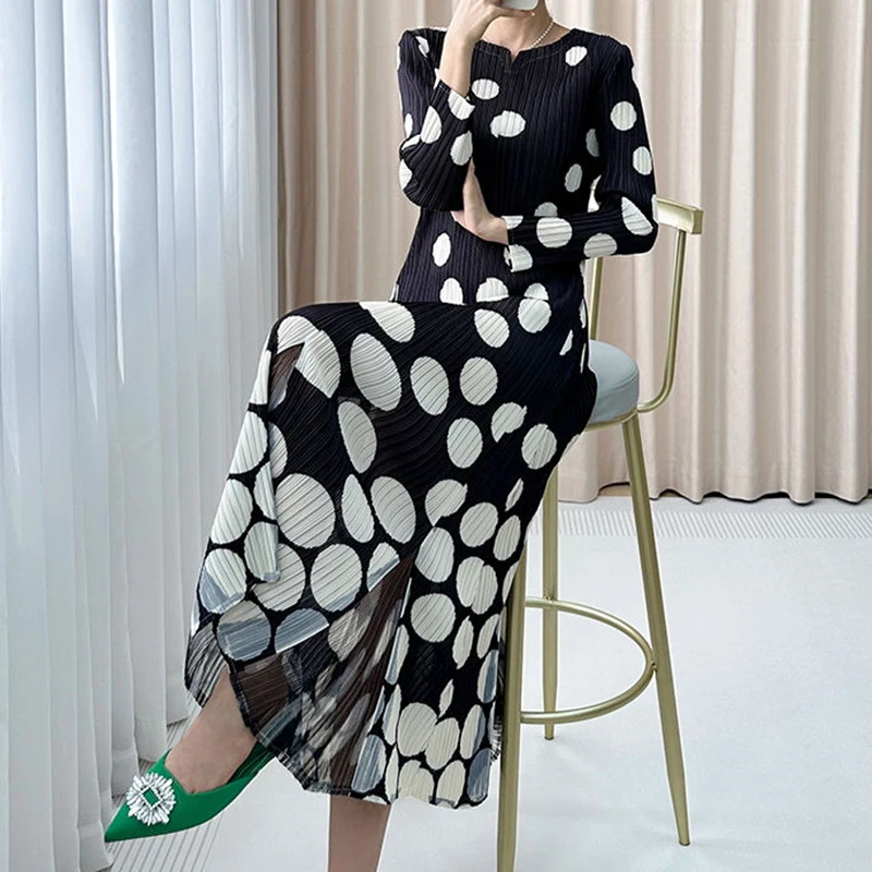 2024 Autumn New Polka Dot Dress Retro Western Style Long Dress Large Size Loose Slim  vestidos de mujer