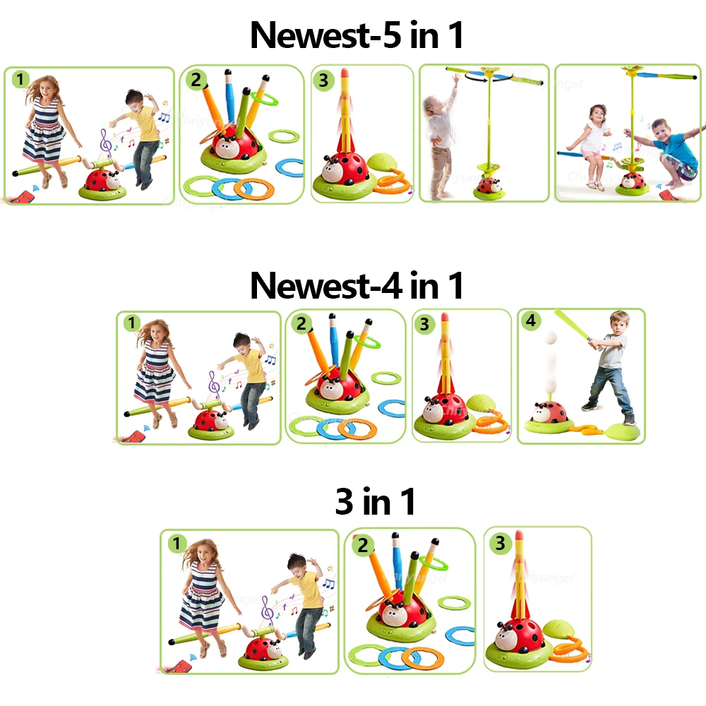 Musical Jump Sports Toys Rocket Launcher for Kid Ring Toss Game with Remote Control Indoor Outdoor Machine Gifts for Girls Boys