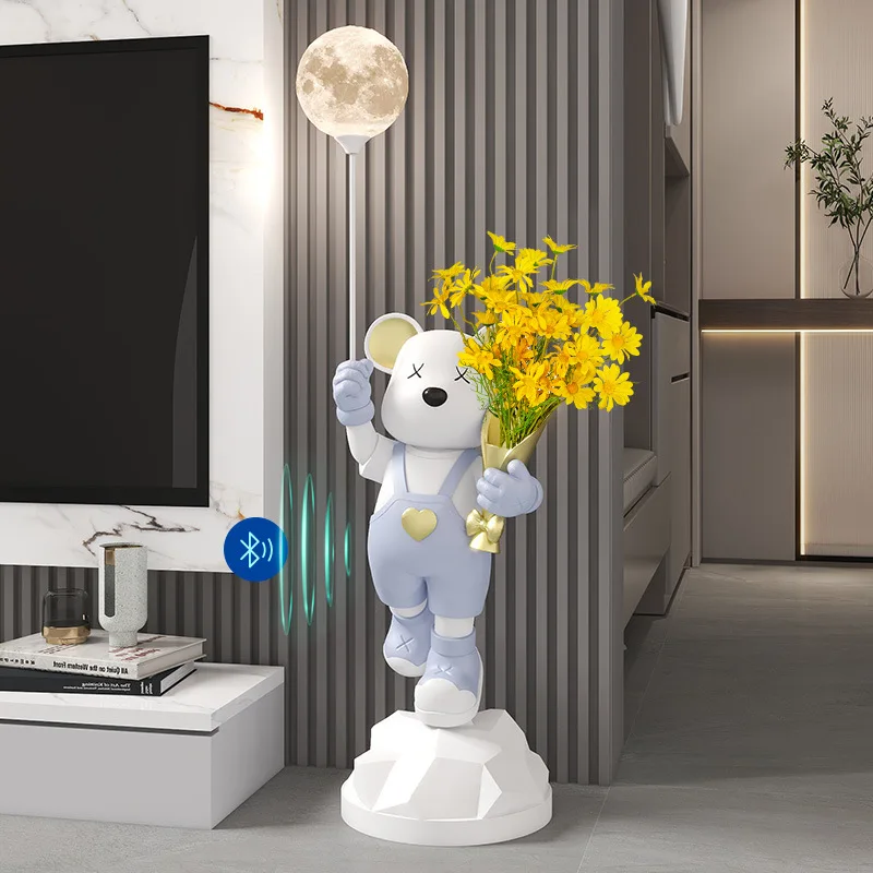 Creative Violent Bear Sculpture Resin Crafts Flower Vase Ornament Decoration for Living Room Furniture Home Decor Gift