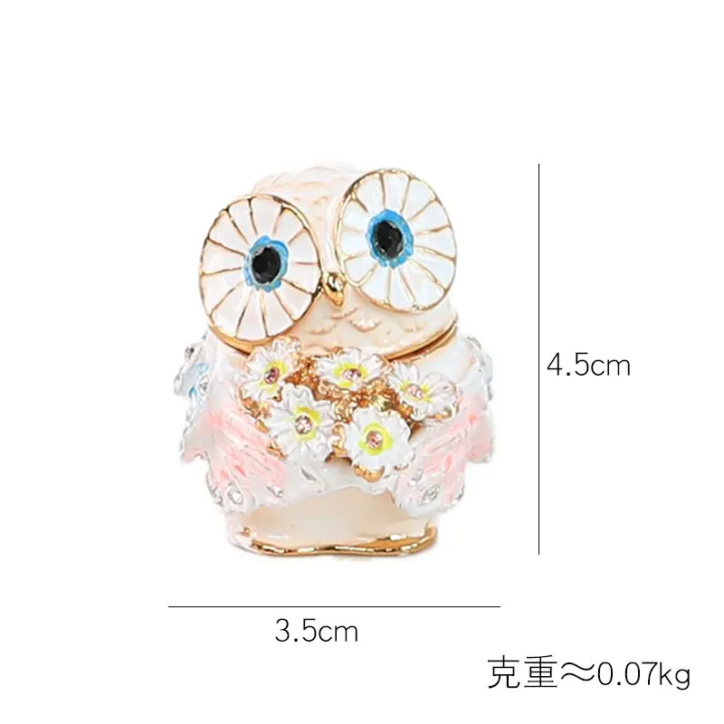 Cute Big Eyes Owl Holding Pink Bouquet Trinket Box with Hinged Classic Animal Ornaments Unique Gift for Family