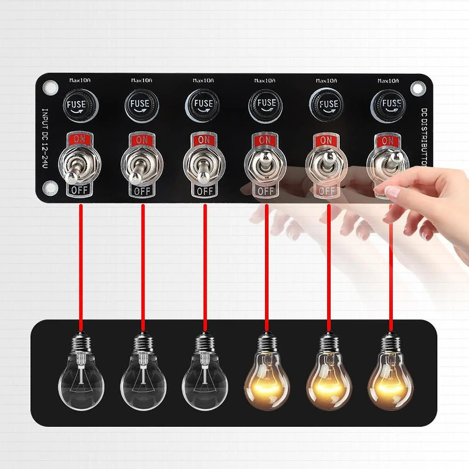 Bilge Pump Control Switch Panel 6 Switches 12V 24V 10A Fuse Toggle Switch Panel for Trucks Cars Rvs Boat Stable Performance