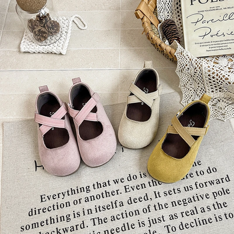 Spring Girl's Casual Shoes Hook-loop Plain Design All-match Kid's Flat Shoe Solid Color Anti-slip Light Chic Daily Children Shoe