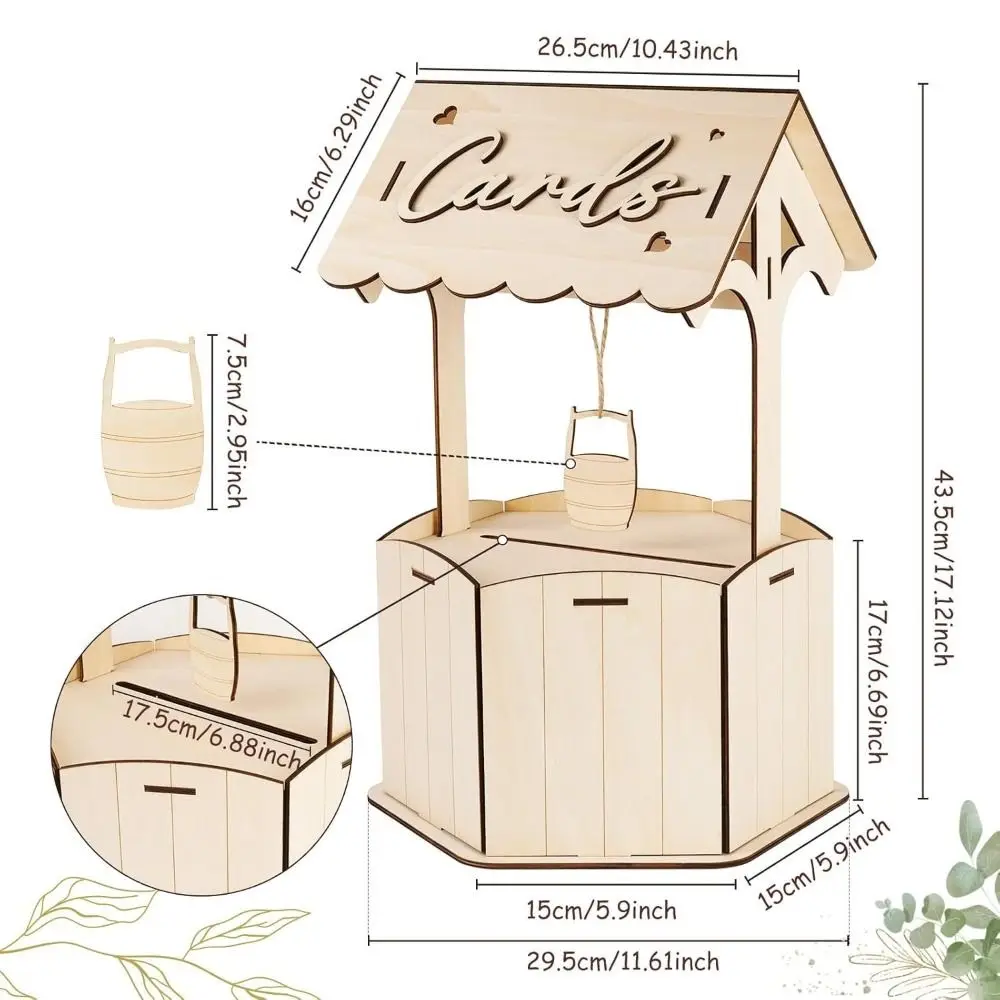 Durable Rustic Wishes Wedding Card Box Natural Wood Craft Wooden Gift Card Box Handmade Receiving Box Wedding Party