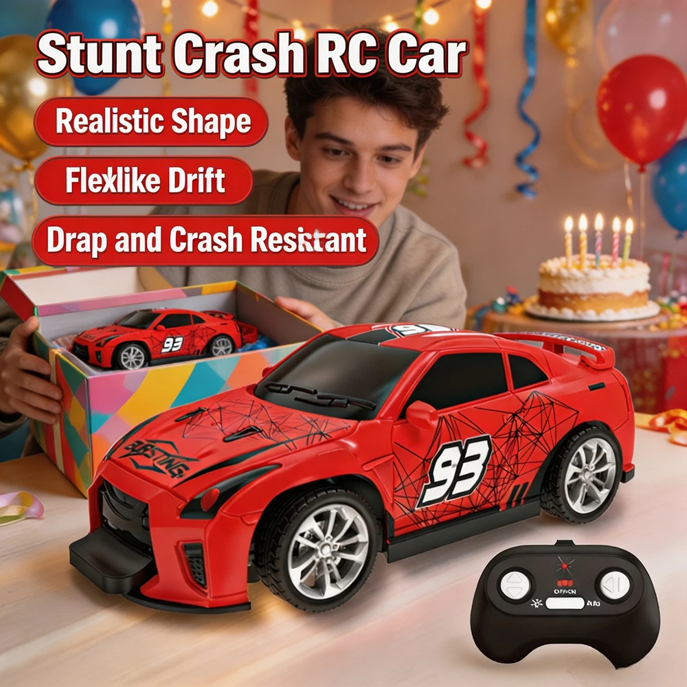 4WD Remote Control Stunt Racing Car Toy Drift Detachable Restorable RC Vehicle with LED Light Effects Interactive Play Toy