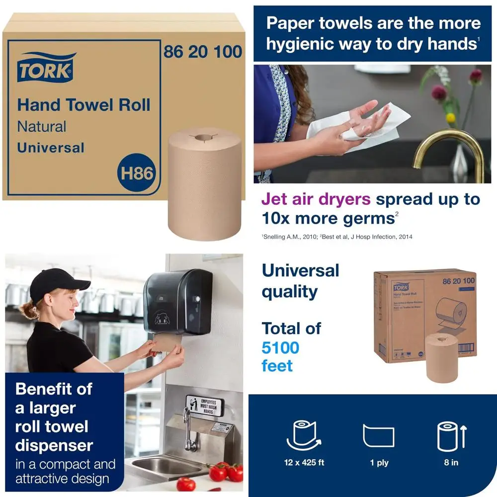

Natural 86-Sheet Hand Towel Rolls, Compact Dispensers, 12 Packs with 425 Sheets Each