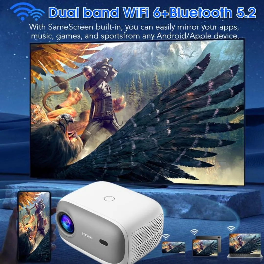 HY700 Top-Selling Horizontal Correction Smart Projector 4K with Built-In HD and Speaker for Room Decor and Office Projection