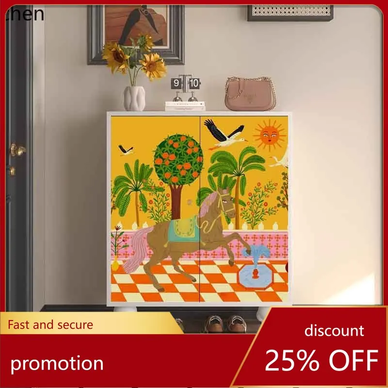 

ZML Solid Wood Abstract Shoe Cabinet Entryway Cabinet Home Living Room Wall-Mounted Integrated Multi-Functional Storage Cabinet