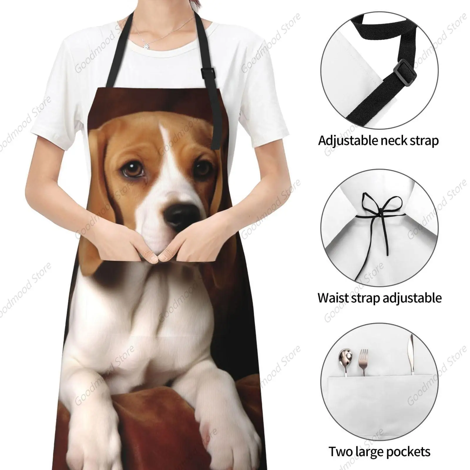 Waterproof Apron For Men Women Pet Dog Beagle Printing Adjustable Cooking With 2 Pockets Kitchen Chef Bibs For Grooming Cooking