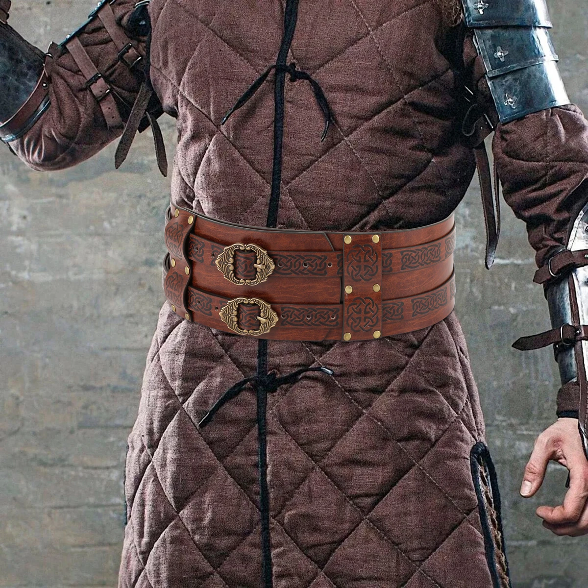 Viking Wide Belt Waist Armor Medieval Faux Leather Warrior Knight Belt LARP Costume for Cosplay Party