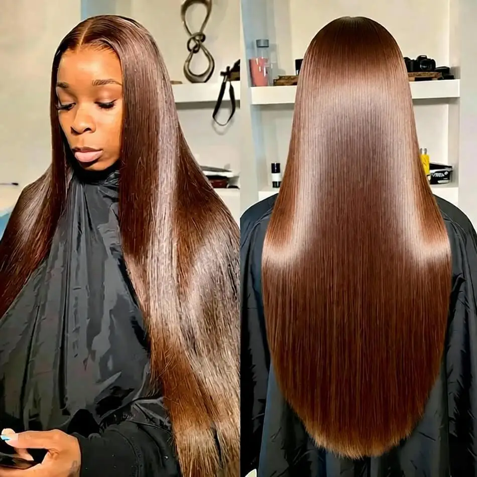 

5x5 Hd Парики из натуральных волос на кружеве 40 дюймов Шоколадно-коричневые прямые парики на фронтальной части шнурка 250 Плотность Прямые парики из человеческих волос