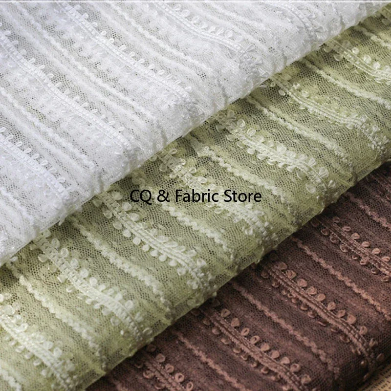 Flower Striped Embroidered Mesh Lace Fabric for Summer Spring Dress, Flower Dress, Blouse, Tops, Costumes, Lace Curtains,