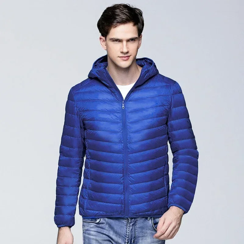 Primavera Outono Marca de Moda Ultra Light Duck Down Jacket Mens Coreano Streetwear Casaco de Pena Com Capuz Jaqueta Roupas Masculinas Quentes