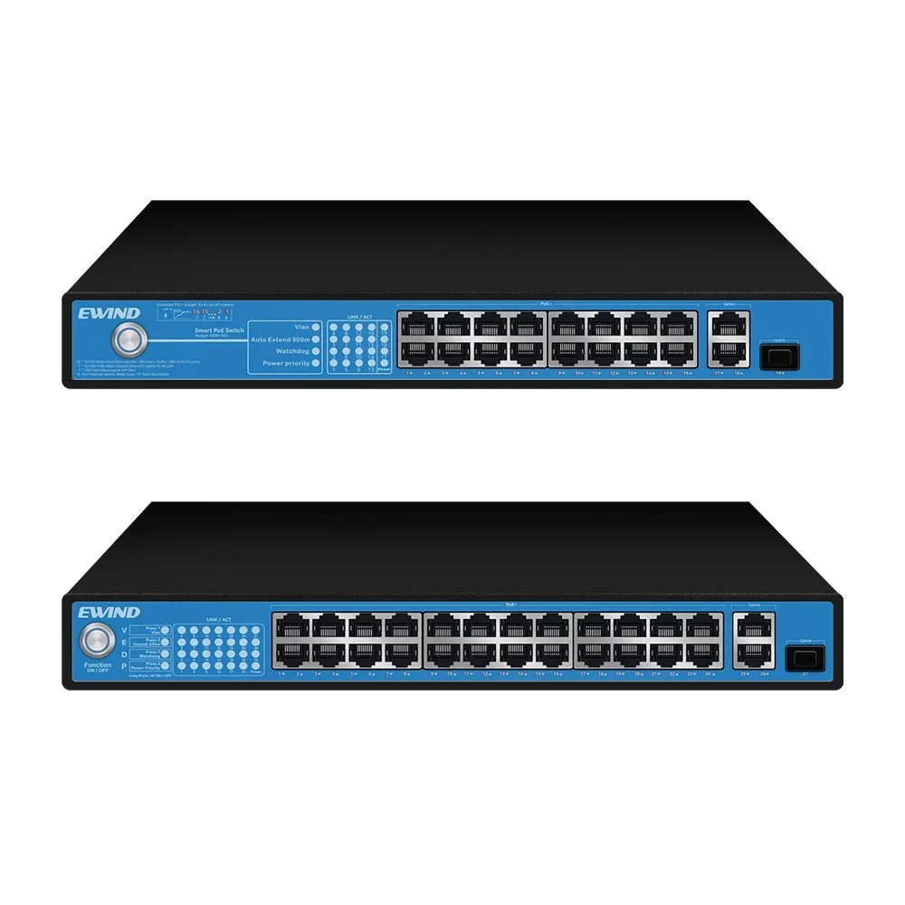 Switch POE EWIND 16/24 porte 100M con 2 porte RJ45 uplink da 1000M e 1 slot SFP 100/1000M Switch rapido per telecamera IP/AP wireless
